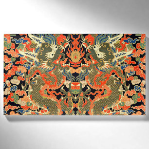 intage Chinese Dragon Textile Print Asian Art Name Tag