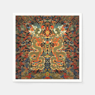 intage Chinese Dragon Textile Print Asian Art Napkin
