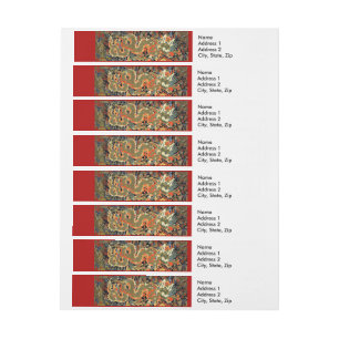 intage Chinese Dragon Textile Print Asian Art Wraparound Address Label