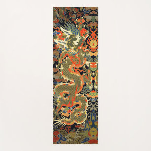 intage Chinese Dragon Textile Print Asian Art Yoga Mat