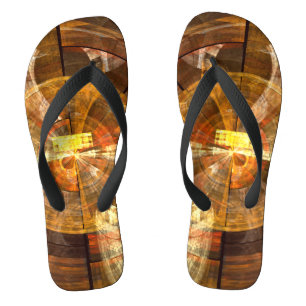 Integrity Radial Abstract Art in Warm Gold Tones Jandals