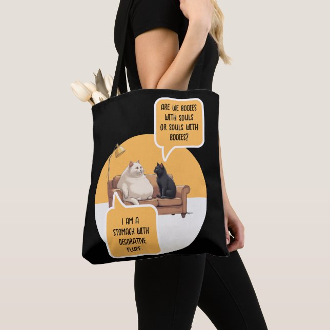 Intellectual Humour Cat Philosophy Funny Quote Tote Bag (Close Up)