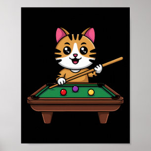 Intelligent Cat Playing Billiards Funny Humourous Poster