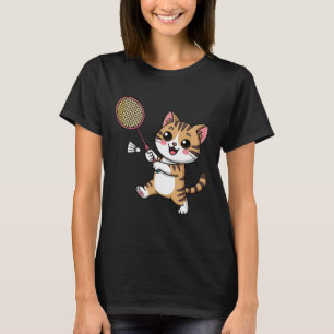 Intelligent Cat Playing Dminton Funny Humourous T-Shirt