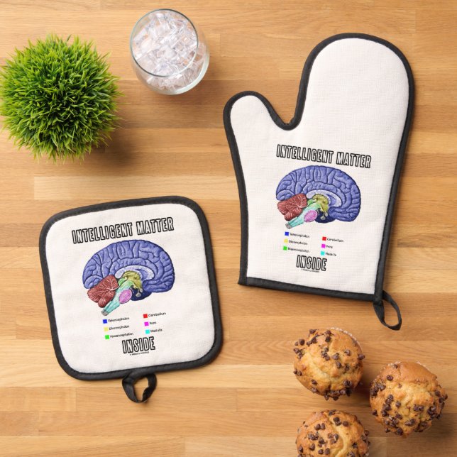 Intelligent Matter Inside Anatomical Brain Humour Oven Mitt & Pot Holder Set (Top Down)