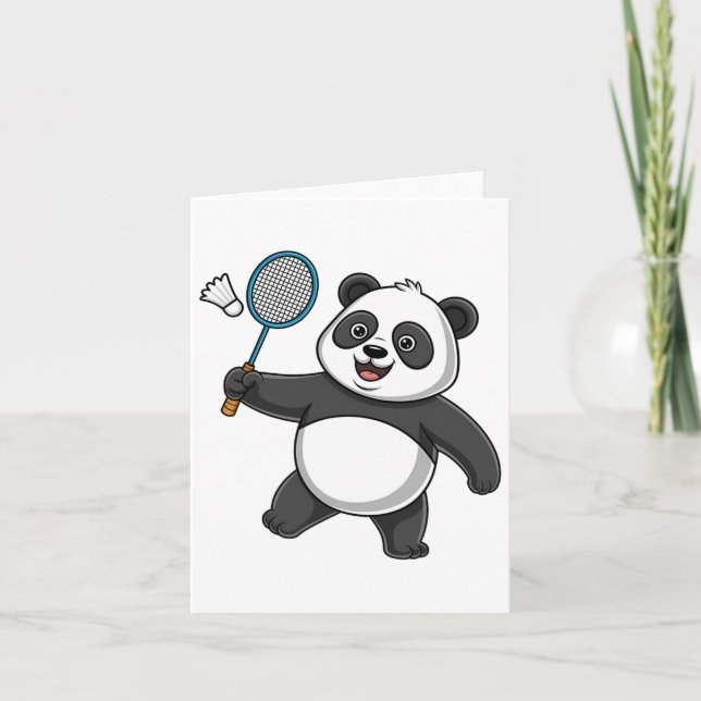 Intelligent Panda Playing Badminton Funny Humourou Card (Front)