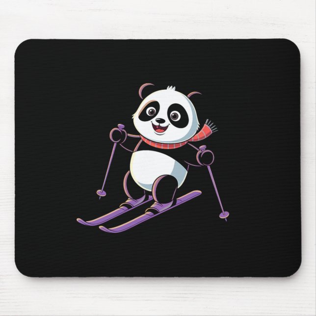 Intelligent Panda Playing Skiing Funny Humourous  Mouse Pad (Front)