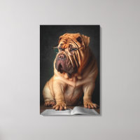 Intelligent Shar Pei Dog with Book Design
