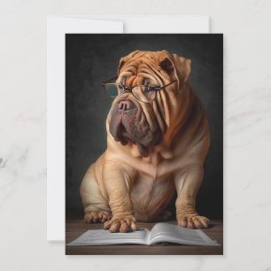 Intelligent Shar Pei Dog with Book Design Card
