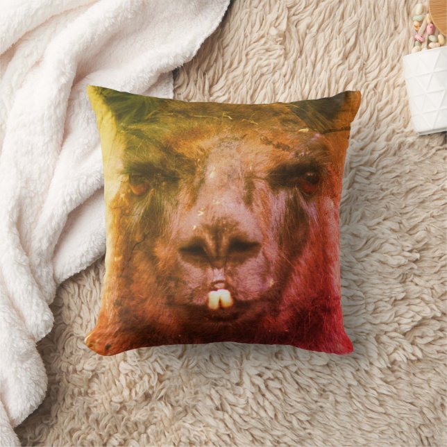 Intense Black Llama Face Art Cushion (Blanket)