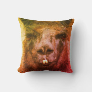 Intense Black Llama Face Close Up Abstract Cushion