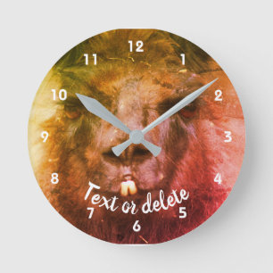 Intense Black Llama Face Close Up Abstract  Round Clock
