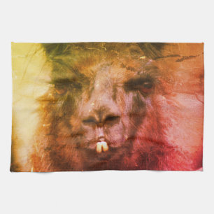 Intense Black Llama Face Close Up Abstract  Tea Towel