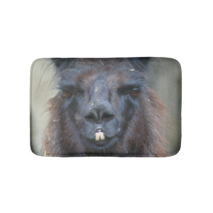 Intense Black Llama Face Close Up  Bath Mat