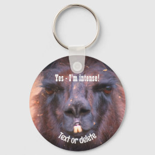 Intense Black Llama Funny Animal Personalised Key Ring