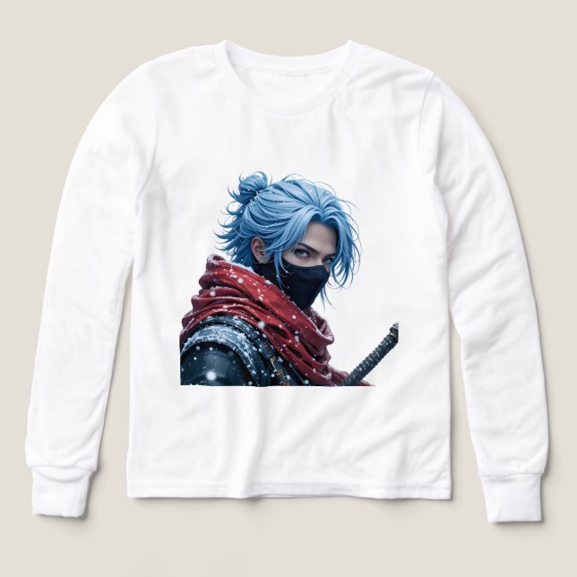 Intense Blue-Haired Swordsman in Snowy Setting Por (Design Front)