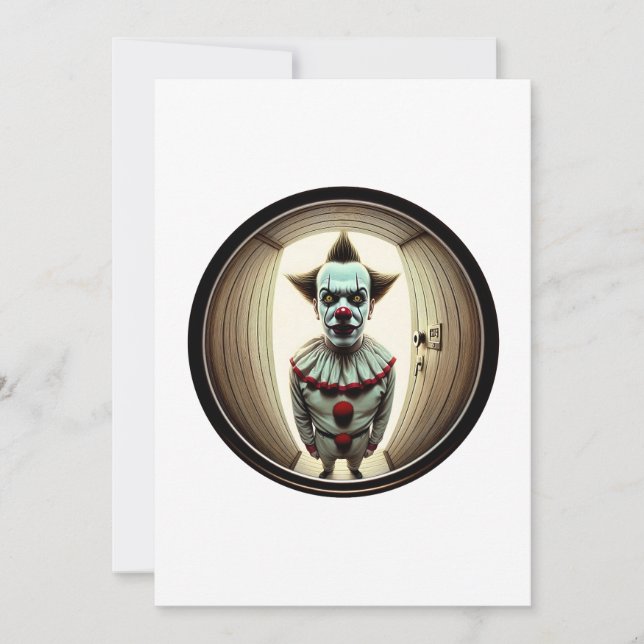 Intense Clown Staring Through Doorway | Fisheye Invitation (Front)