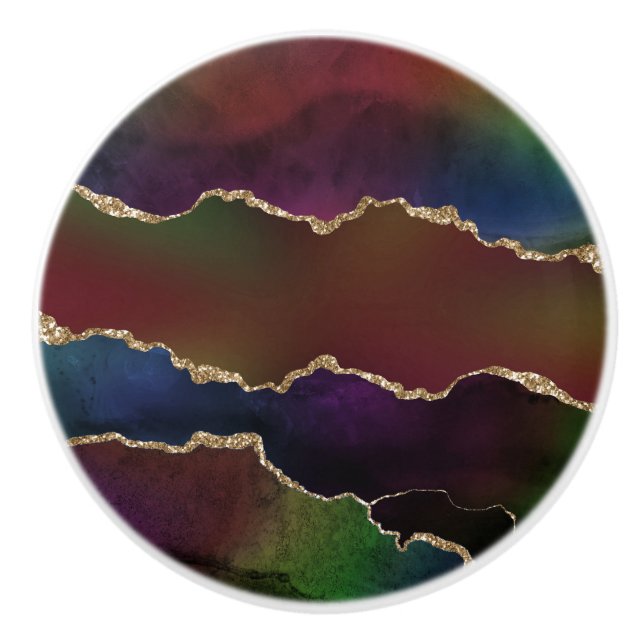 Intense Dark Agate | Moody Rainbow Jewel Tone Ceramic Knob (Front)