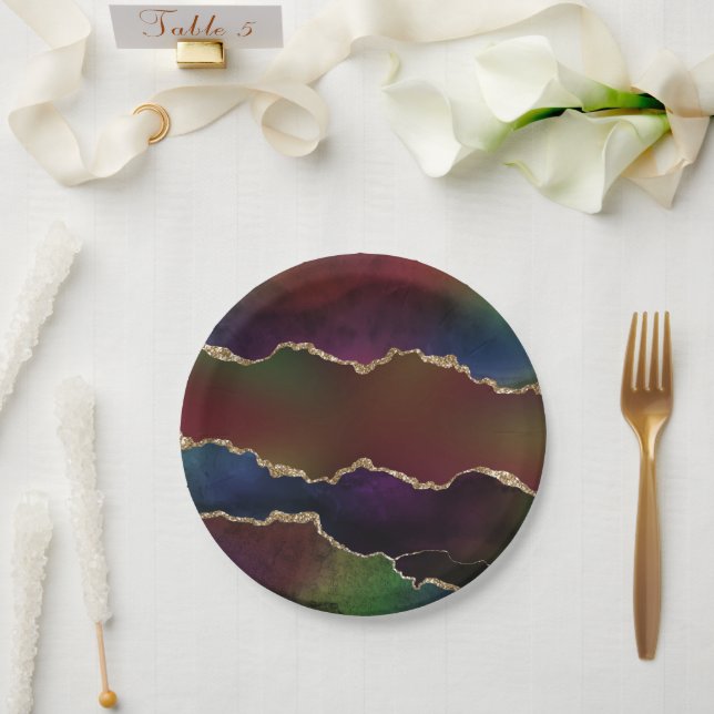 Intense Dark Agate | Moody Rainbow Jewel Tone Paper Plate (Wedding)