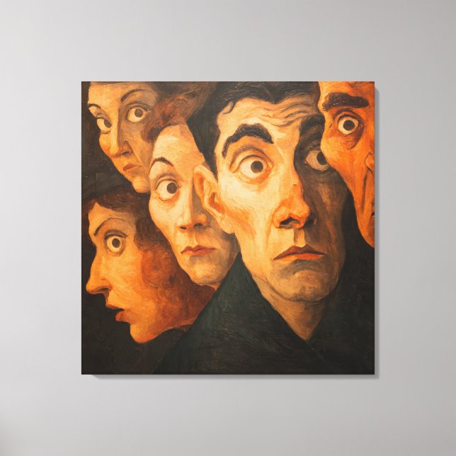 Intense Expressionist Portrait Fearful Faces Close Canvas Print (Front)