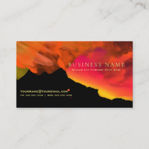 Intense Fiery Orange Pink Watercolors on Black Business Card