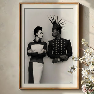 Intense Gaze: Avant-Garde Fashion Duo Portrait Poster