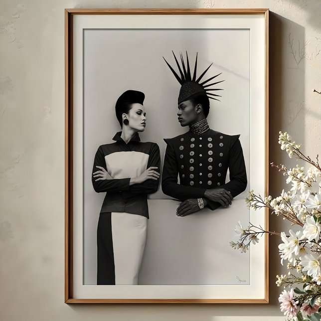 Intense Gaze: Avant-Garde Fashion Duo Portrait Poster (Creator Uploaded)