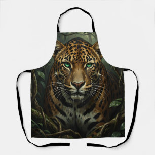 Intense Green Eyed Jaguar Jungle Apron