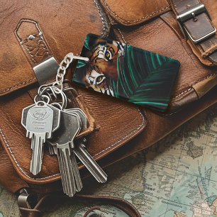 Intense Green Jungle Tiger Eyes Wildlife Leaves Key Ring