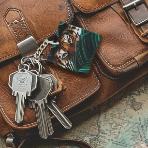 Intense Green Jungle Tiger Eyes Wildlife Leaves Key Ring