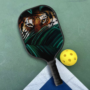Intense Green Jungle Tiger Eyes Wildlife Leaves Pickleball Paddle