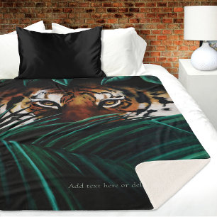 Intense Green Jungle Tiger Eyes Wildlife Leaves Sherpa Blanket