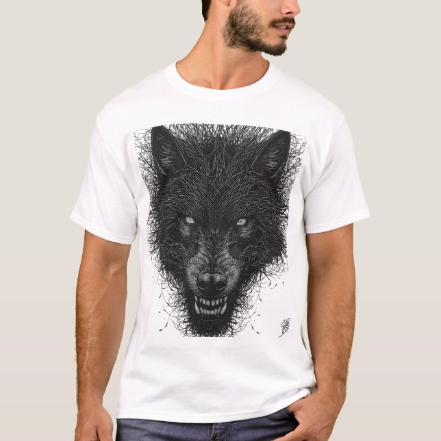 Intense Grizzled Wolf Sketch T-Shirt (Front)