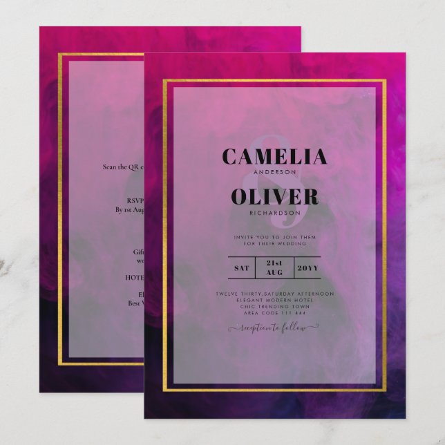 Intense Magenta Plum Purple INK Wedding INVITE (Front/Back)