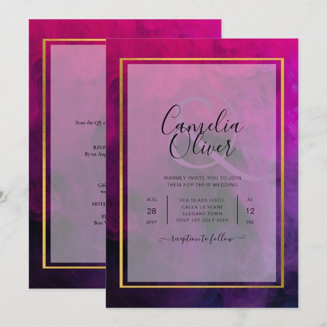 Intense Magenta Plum Purple INK Wedding INVITE (Front/Back)