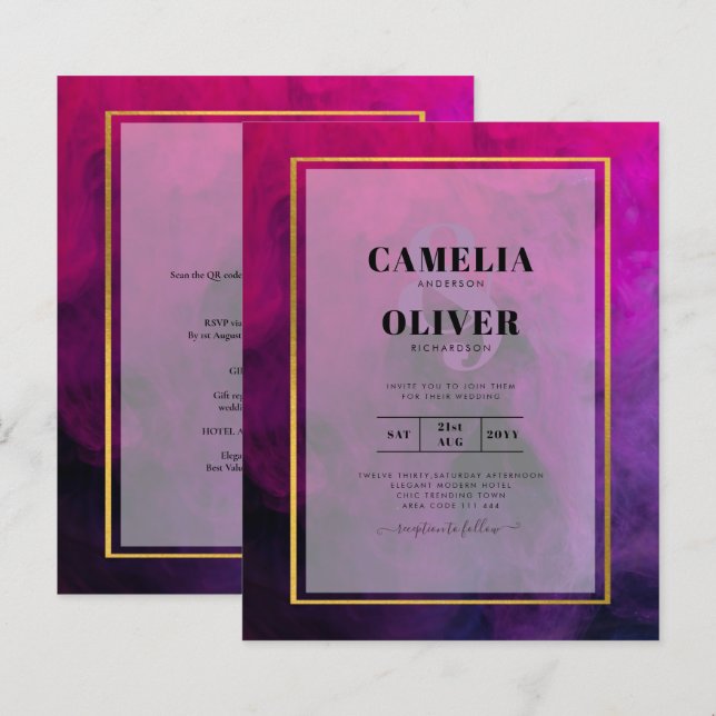 Intense Magenta Plum Purple INK Wedding INVITE (Front/Back)