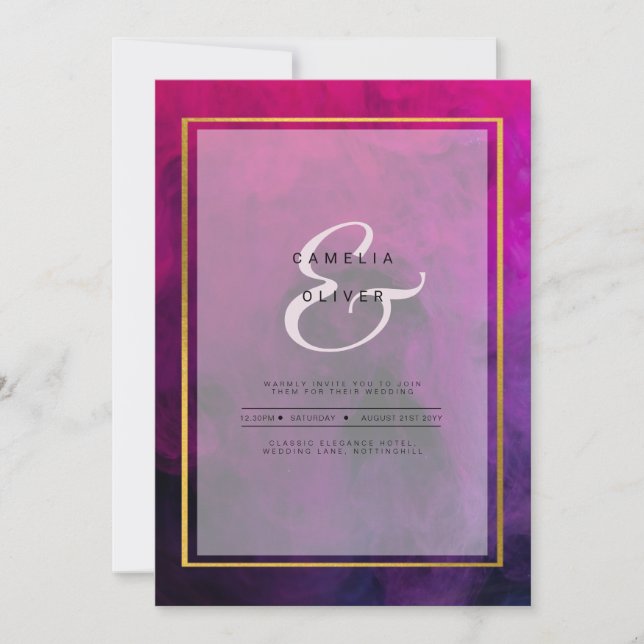 Intense Magenta Plum Purple INK Wedding INVITE (Front)