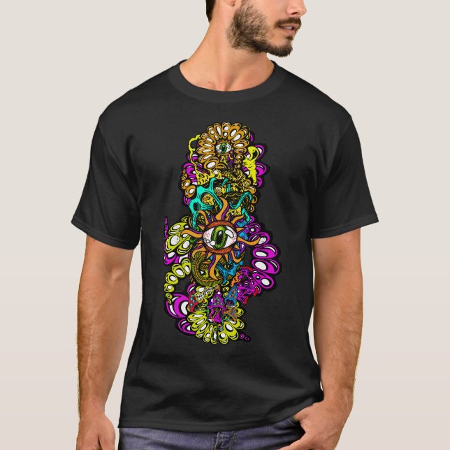 Intense Mushroom Eyeball Hallucination Graphics T-Shirt (Front)