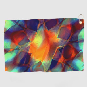 Intense orange flower in digital polished texture  golf towel