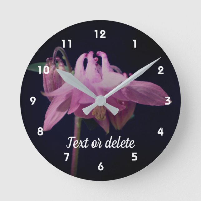 Intense Pink Columbine Flower Personalised Round Clock (Front)