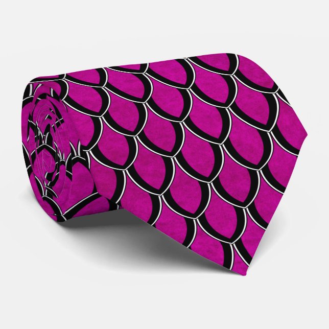 Intense Pink Dragon Scale Tie (Rolled)