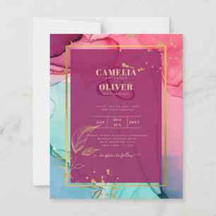 Intense PINK Turquoise GOLD WEDDING Alcohol Ink