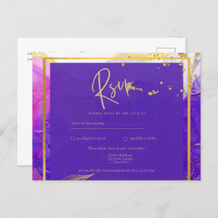 Intense Purple Pink Gold Wedding Alcohol Ink Postcard