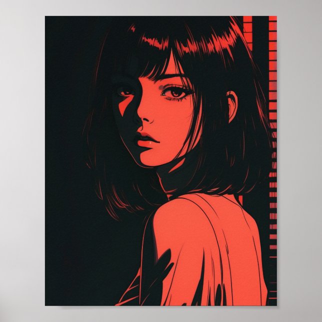 Intense Red Anime Girl Poster (Front)
