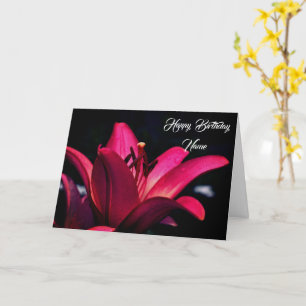 Intense Red Lily Flower Personalised Birthday Card