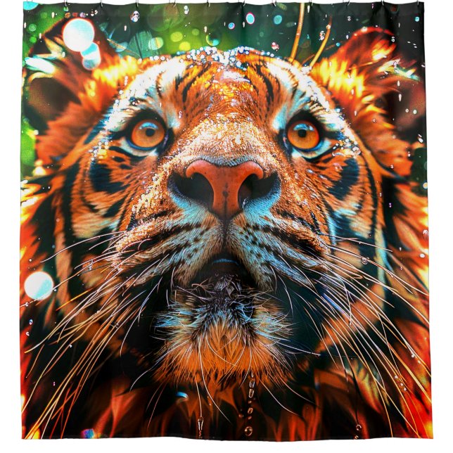 Intense Tiger Face Closeup Shower Curtain (Front)