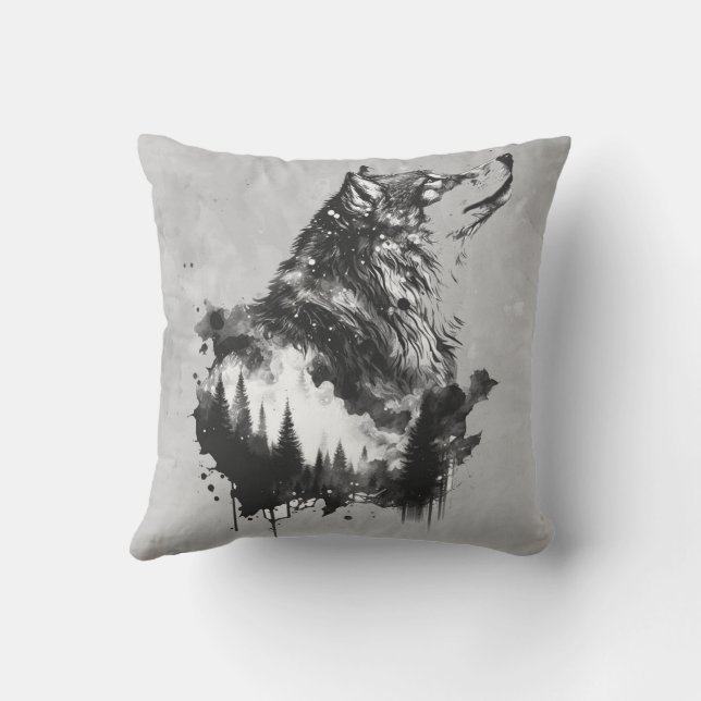 Intense Wolf Wolves Animal Nature Wildlife  Cushion (Back)