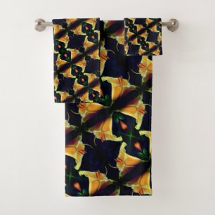 Intense Yellow Lily Flower Abstract Art Pattern   Bath Towel Set