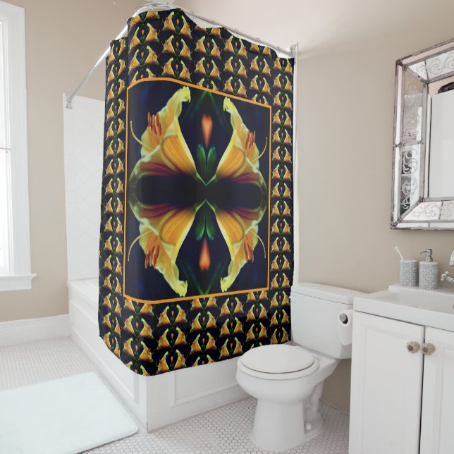 Intense Yellow Lily Flower Abstract Art Pattern  Shower Curtain (In Situ)