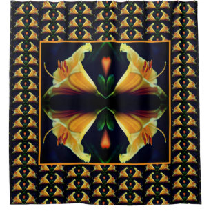 Intense Yellow Lily Flower Abstract Art Pattern  Shower Curtain